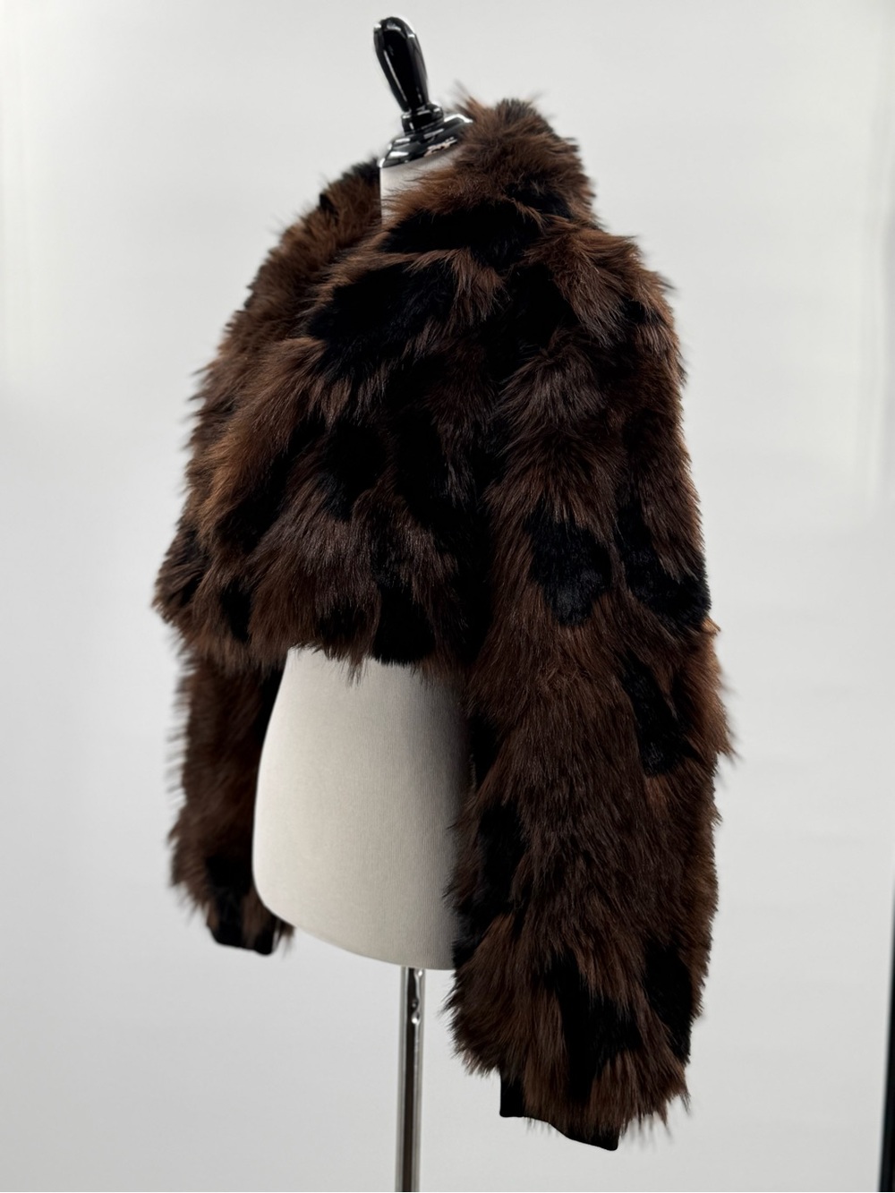 Azalea Wang Nightlife Brown Multi Faux Fur Cropped Jacket Coat Large - Picture 9 of 11